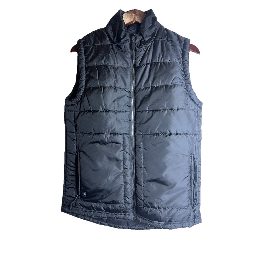 NICE Black Puffer Vest Mens S Sleeveless Quilted Nat Nast Full Zip Travel Soft